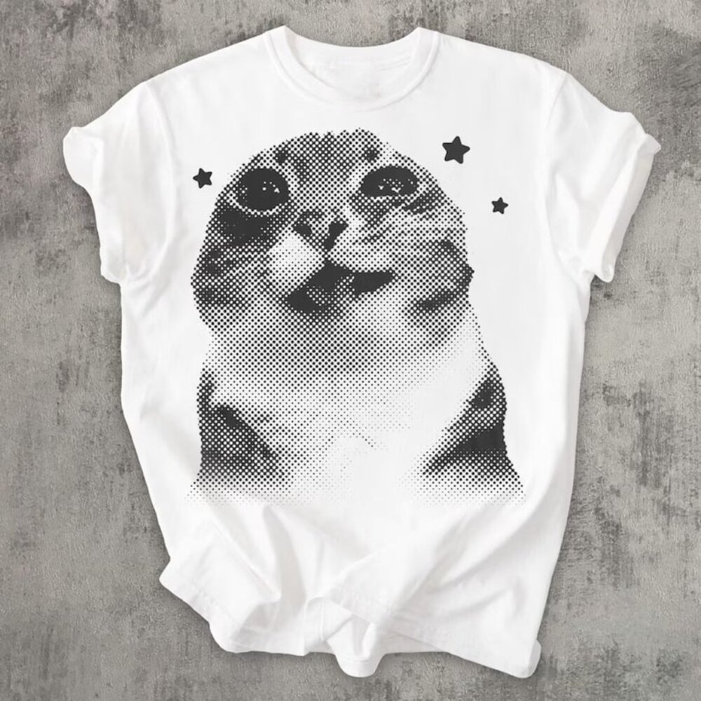Funny Cat Graphic T-shirt, Silly Shirt, Retro Cats Lovers Gift Shirt